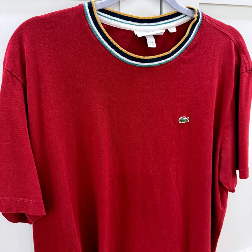 Lacoste Regular Fit XXL Red Knit Tee Striped Collar Crocodile Logo Tennis Preppy - Picture 2 of 8